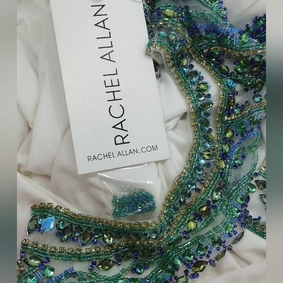New RACHEL ALLAN White Prom Pageant Dress Blue Green Yellow Crystals 7611 - Picture 4 of 10